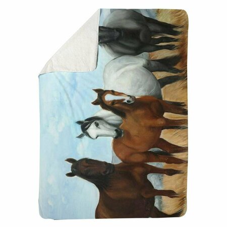 BEGIN HOME DECOR 60 x 80 in. Horses in the Meadow by The Sun-Sherpa Fleece Blanket 5545-6080-AN318